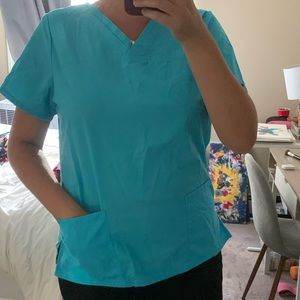 Blue scrub star scrub top